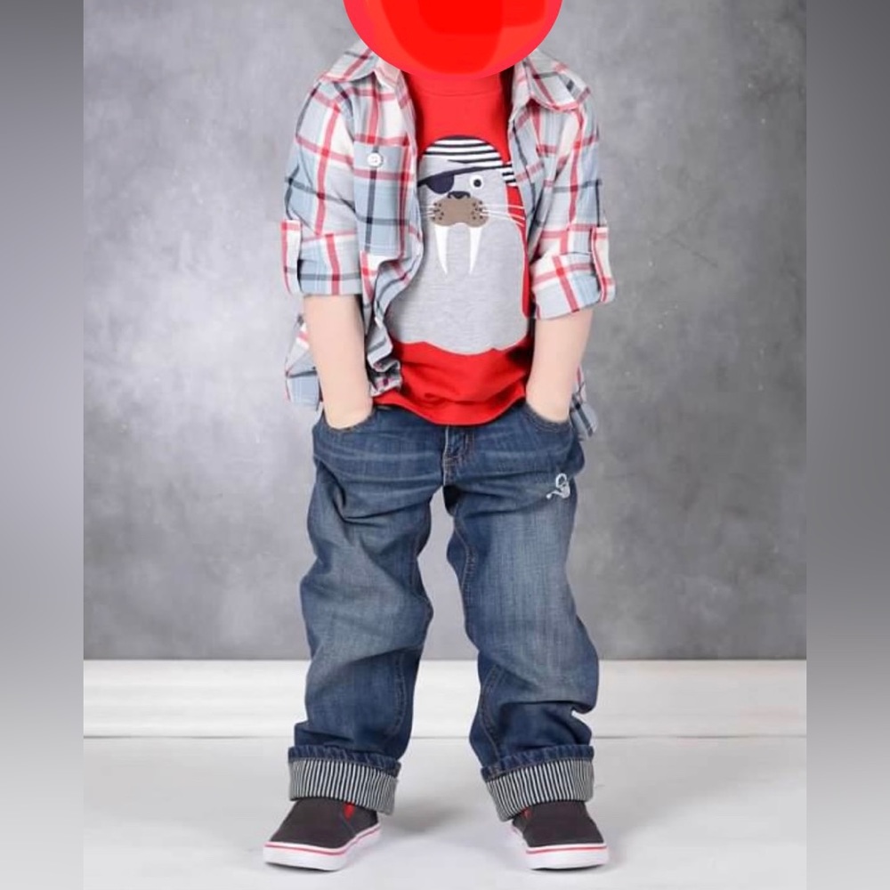 Crazy 8 3-Piece Outfit (T-shirt, plaid shirt & jeans)